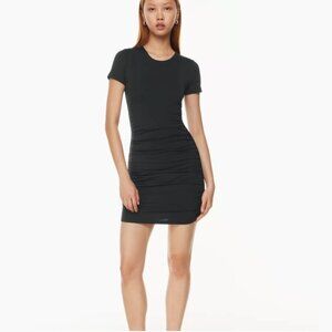Babaton Aritzia Black Covet Short Sleeve Ruched Mini Bodycon Dress LBD Women's S